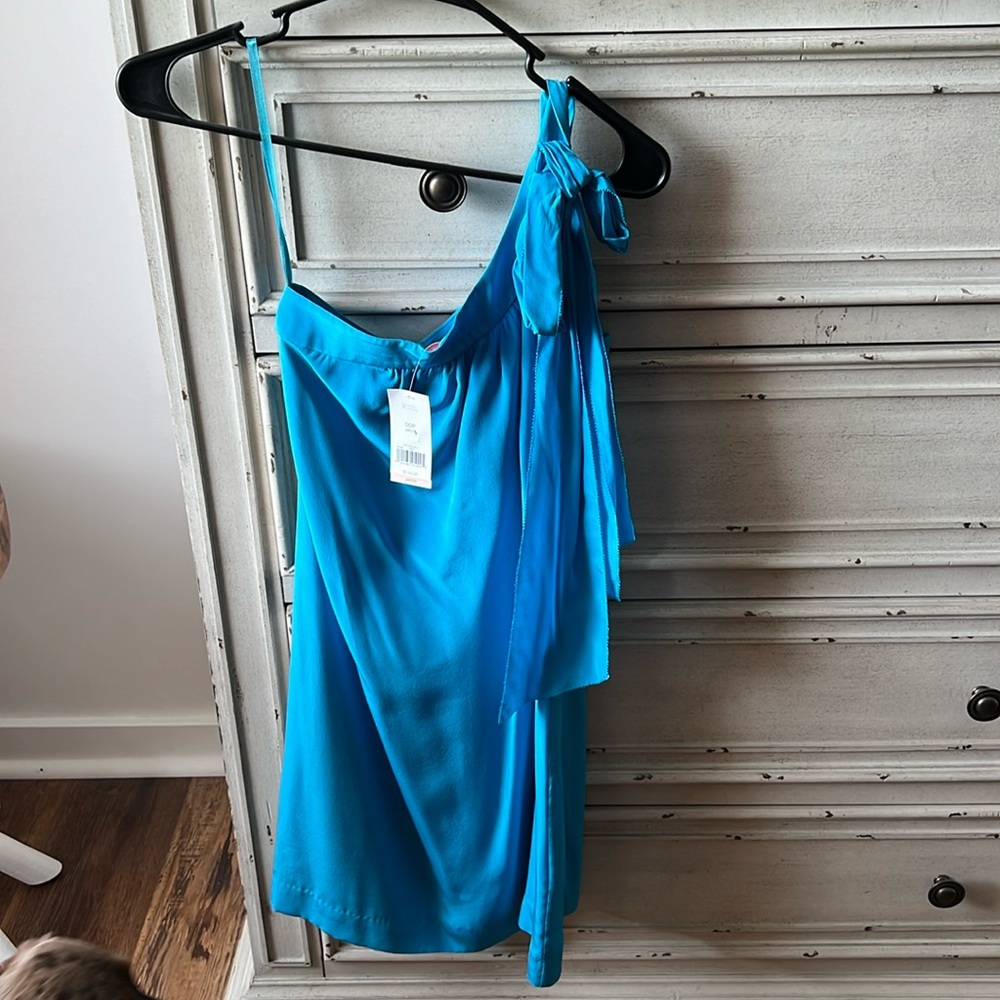Banana Republic Bright Turquoise One-Shoulder Mini Dress
